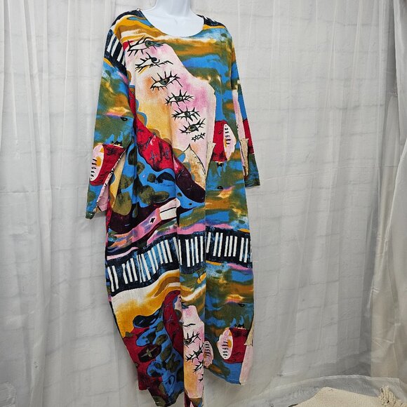 Audate Dress Maxi Artsy Avant Garde Evil Eye Shift Festival 3XL - Picture 4 of 11